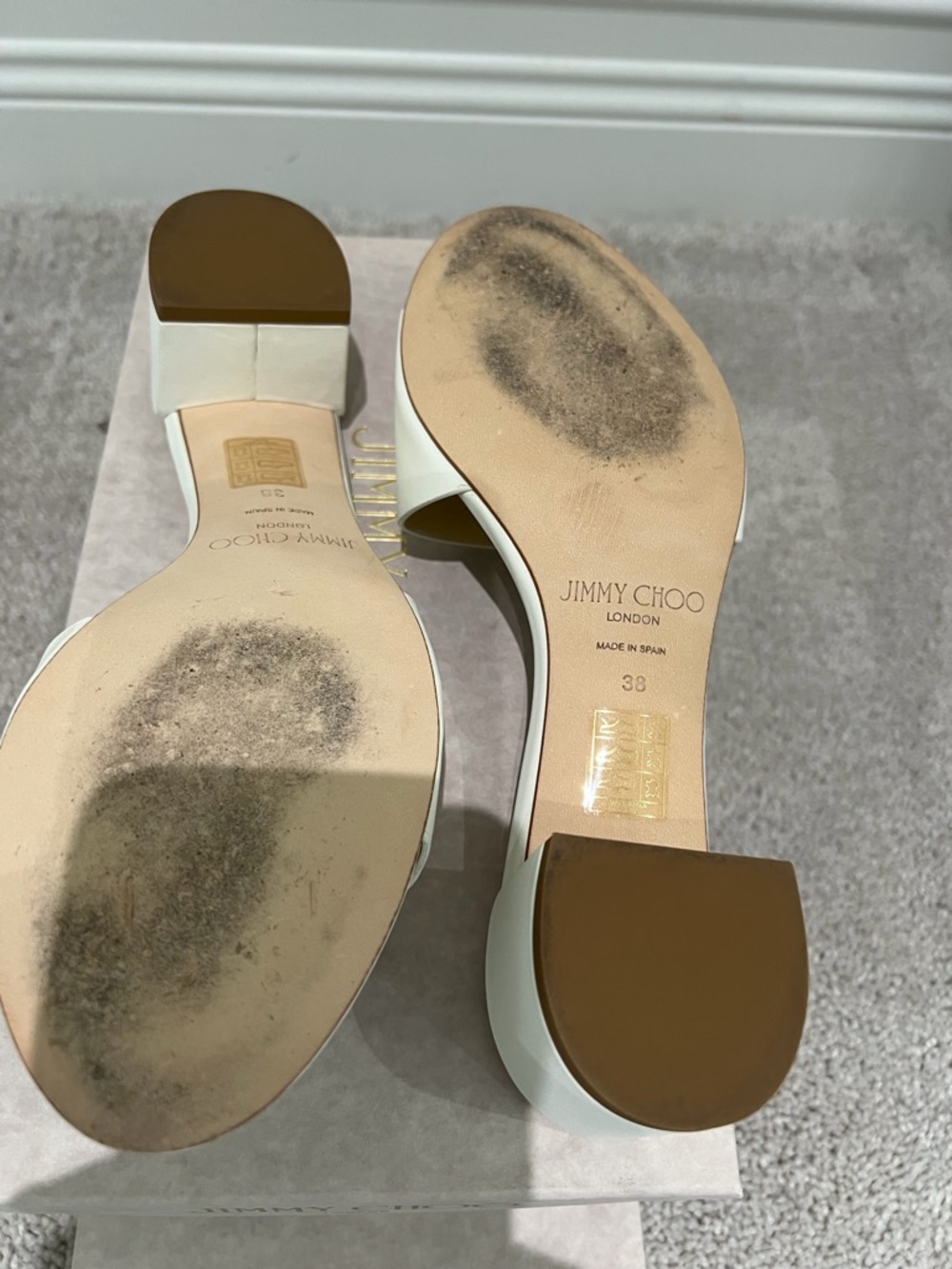 Jimmy Choo Milk White Slide Mules with Gold JC Emblem - Picture 3 of 4
